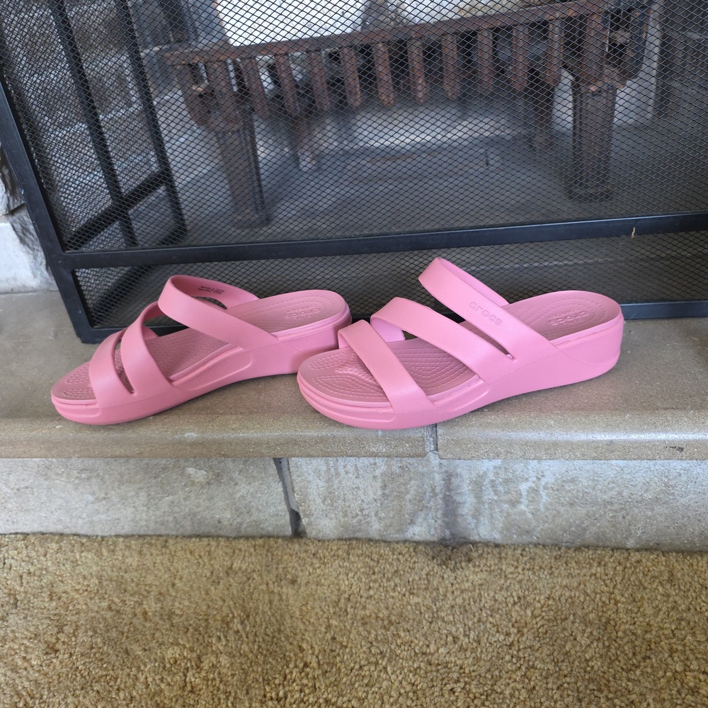 CROCS Women's Pink Triple-Strap Slide Sandals